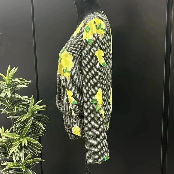 INC Crisscross V-neck, long wide sleeve shirred waist,floral lightweight - Picture 3 of 11